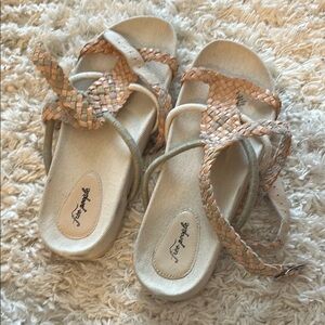Free People Cream and Tan Sandals with Decorative Straps